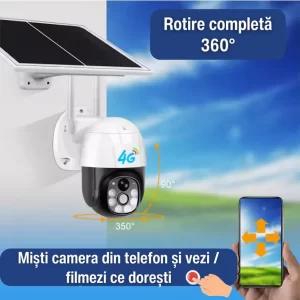 Cameră de Supraveghere Solară Lenso 5 MP cu Cartelă SIM 4G și Card 128 GB – Autonomie Completă, Viziune Nocturnă, Control din Aplicație