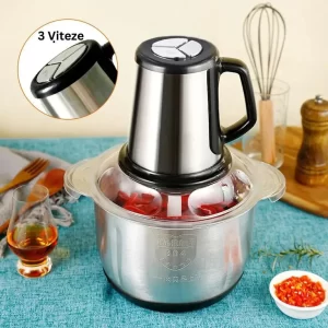 Tocator Profesional 3L Inox, 1000W – Putere Maximă pentru Carne, Legume și Fructe în Secunde!