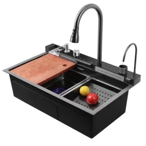 Chiuvetă Bucătărie Premium 81x50 cm – Inox, Afișaj Digital, Robinet Cascadă & Accesorii Multifuncționale