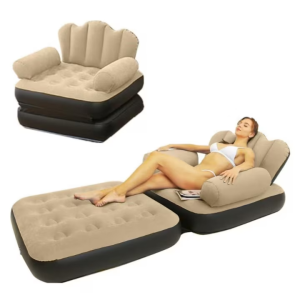 🛋 Fotoliu Gonflabil Multifuncțional RelaxMax™ 2-în-1 – Pliabil, Ușor de Depozitat, Ideal pentru Dormitor și Living, Design Maro-Negru Elegant
