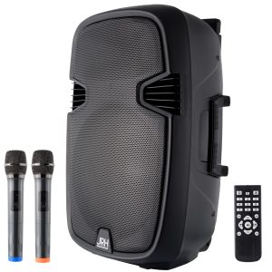 Boxa portabilă de 1000 W cu Bluetooth, 2 microfoane wireless și design tip troller pentru evenimente